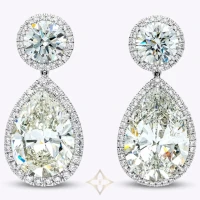 GIA Certified 29.54 Carats Total Pear Shape & Round Cut Diamond Dangle Earrings in Platinum | New York 🇺🇸