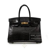 HERMÈS BIRKIN 30 BLACK SHINY POROSUS CROCODILE GOLD | Richmond, BC 🇨🇦