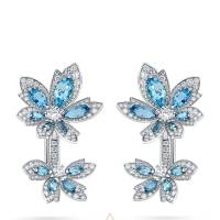DAVID MORRIS White Gold, Diamond and Aquamarine Palm Flower Earrings | London 🇬🇧