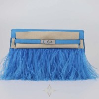 HERMES BLEU FRIDA CHEVRE CHAMKILA & OSTRICH FEATHER KELLY ELAN CLUCTH | Dubai 🇦🇪