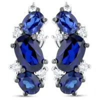 14K White Gold Earrings And 13Pts Diamond And Sapphire | Monterrey 🇲🇽