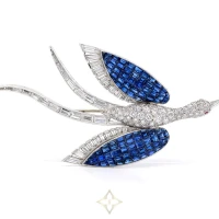 Mid-Century Invisibly-set Sapphire, Diamond & Platinum Bird Brooch, French | CA 🇺🇸
