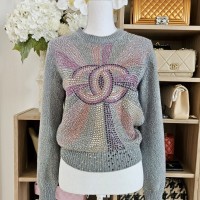 CHANEL 22K CRYSTAL SWEATER, CASHMERE, GREY, 38 | Copenhagen 🇩🇰