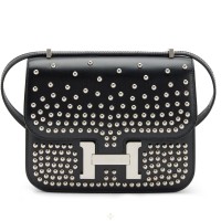 Hermès Limited Edition Black Box Calf Studded Mini Constance 18 III Sac Miroir Clouté | Central 🇭🇰