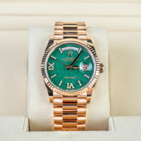 Rolex Day-Date 36 Green Aventurine Roman Diamond 128235 - Pre-owned 2023 | CA 🇺🇸