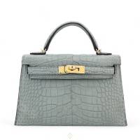 Brand New HERMÈS Mini Kelly II Gris Ciment Matte Alligator Gold hardware W (2024) | Hong Kong 🇭🇰
