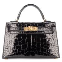 Hermès Mini Kelly Noir – Black Shiny Alligator Mississppiensis Gold Hardware | London 🇬🇧