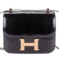 Hermès Constance 24 Crocodile Porosus Noir – Black Rose Gold Hardware | London 🇬🇧