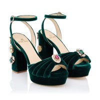 JEWELRY SANDAL WITH PLATFORM IN GREEN VELVET | Madrid 🇪🇸