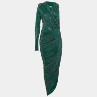 Alexandre Vauthier Green Crystallized Jersey Asymmetric Hooded Dress M | Dubai 🇦🇪