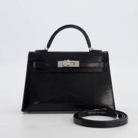 HERMÈS MINI KELLY II 20 BAG IN NOIR LIZARD LEATHER WITH PALLADIUM HARDWARE | London 🇬🇧