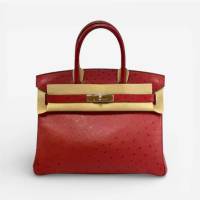 Hermès Birkin 30 Red Ostrich Leather Palladium Hardware A Stamp | London 🇬🇧