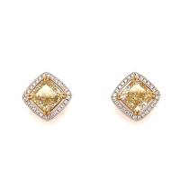 CUSHION SHAPED FANCY YELLOW DIAMOND EARRINGS | Central 🇭🇰