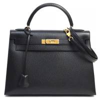HERMES Kelly 32 Sellier Handbag Fjord Leather Black | Tokyo 🇯🇵