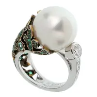 Chanel South Sea Pearl Tourmaline Diamond 18k White Gold Ring | PA 🇺🇸