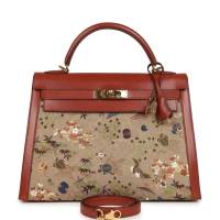 Vintage Hermès "Kimono" Kelly Sellier 32 Brique Box and Embroidered Silk Gold Hardware | NY 🇺🇸