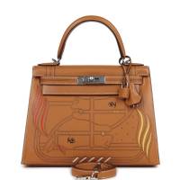 Hermès Kelly Sellier 28 "Painted Quadrige" Naturel Sable Butler Palladium Hardware | NY 🇺🇸