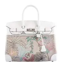Hermès Faubourg Tropical Birkin 35 Embroidered Toile de Camp and White Swift | NY 🇺🇸