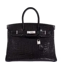 Hermès Birkin 35 Black Shiny Porosus Crocodile 18K White Gold | NY 🇺🇸