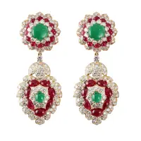 DAVID WEBB DIAMOND RUBY EMERALD GOLD NIGHT & DAY EARRINGS | FL 🇺🇸