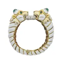 DAVID WEBB DIAMOND GOLD PLATINUM EMERALD ENAMEL TWIN LION BRACELET | FL 🇺🇸