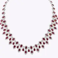 GIA Certified 38.92 Carats Mixed-Cut Burmese Ruby & Diamond Halo Necklace | NY 🇺🇸