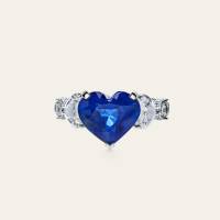 Graff Platinum Heart Shape Blue Sapphire and Diamond Promise Ring | FL 🇺🇸