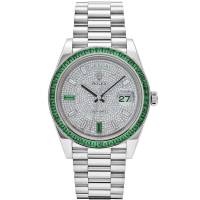 Rolex Day-Date 40 228396TEM Platinum Diamond Dial Emerald Bezel | NY 🇺🇸