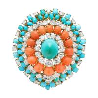 Bvlgari Vintage Gold, Platinum, Coral, Turquoise and Diamond Convertible Pendant Brooch | London 🇬🇧