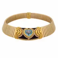 BULGARI 18K TUBOGAS PARENTESI AQUAMARINE COLLAR NECKLACE | London 🇬🇧