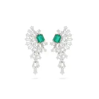 WHITE GOLD KITE CUT DIAMOND & EMERALD HALO EARRINGS | Dubai 🇦🇪
