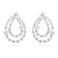 WHITE GOLD DOUBLE HOOP EMERALD CUT DIAMOND EARRING | Dubai 🇦🇪