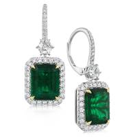 18K Tw-Tone Emerald & Diamond Halo Drop Earrings | IN 🇺🇸