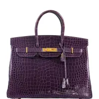 Hermès Birkin 35 Amethyst Porosus Crocodile with Gold Hardware | NY 🇺🇸
