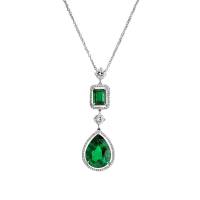 LONDON COLLECTION PLATINUM GREEN EMERALD AND DIAMOND DROP PENDANT NECKLACE | NY 🇺🇸
