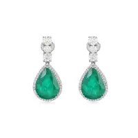 WHITE GOLD PEAR EMERALD & DIAMOND EARRINGS | Dubai 🇦🇪