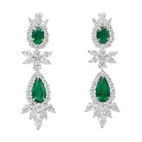 Platinum, 12.36ctw Zambian Emerald and Diamond Earrings | Amsterdam 🇳🇱