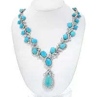 Platinum David Webb Necklace with Graduated Cabochon Turquoise and Diamond Cluster | FL 🇺🇸